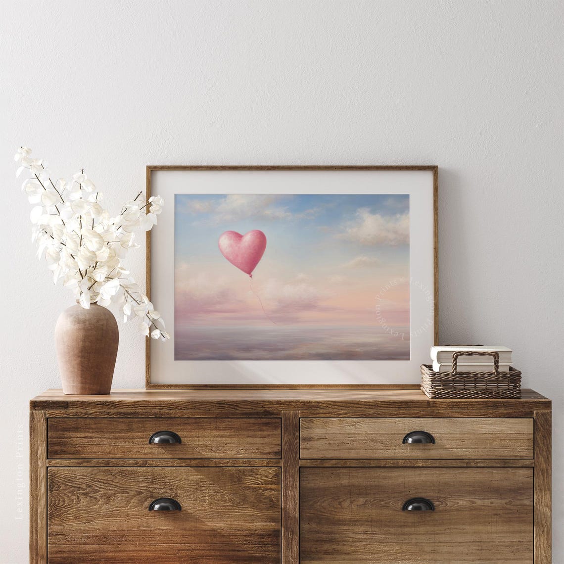 Pink Heart Balloon Floating in Pastel Sky Romantic Valentine Wall Art - Image 3