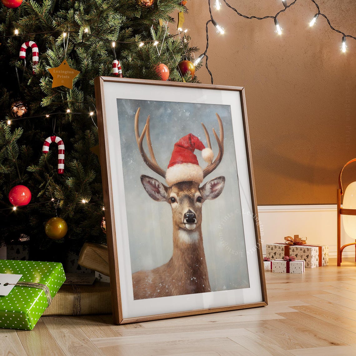Buck Deer Wearing Red Santa Hat Snowy Winter Portrait Holiday Poster - Image 7