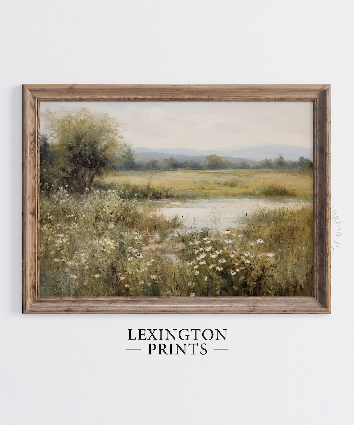 Wildflower Field Pond Landscape Vintage Spring Meadow Wall Art - Image 5