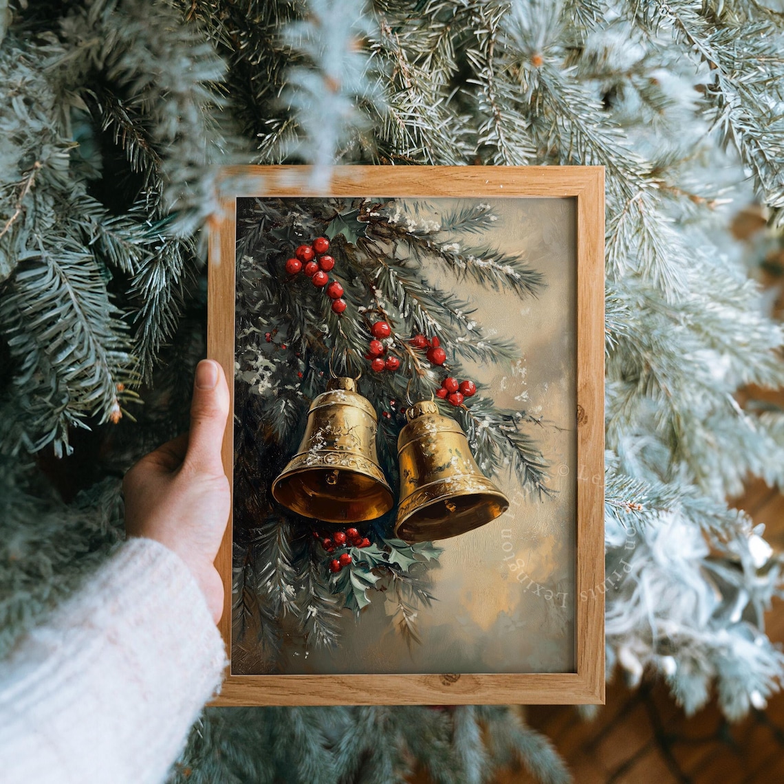 Vintage Christmas Bells Print Christmas Wall Art Moody Winter Wall Art Jingle Bells Painting Farmhouse Christmas Decor Art 958 - Image 8