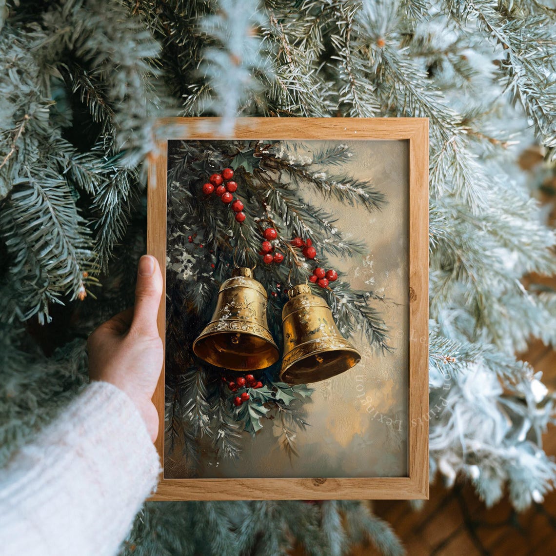 Vintage Golden Christmas Bells and Holly Nostalgic Wall Poster - Image 8