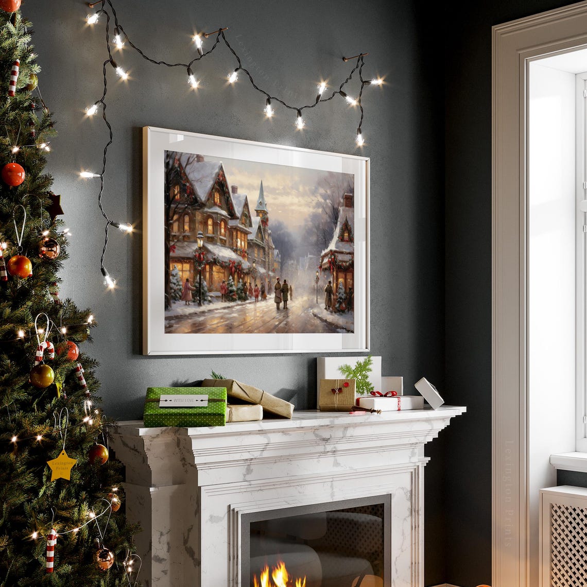 Vintage Christmas Wall Art Town City Art Christmas Village Art Christmas Print Winter Print Dark Academia Holiday Decor Print 411 - Image 7