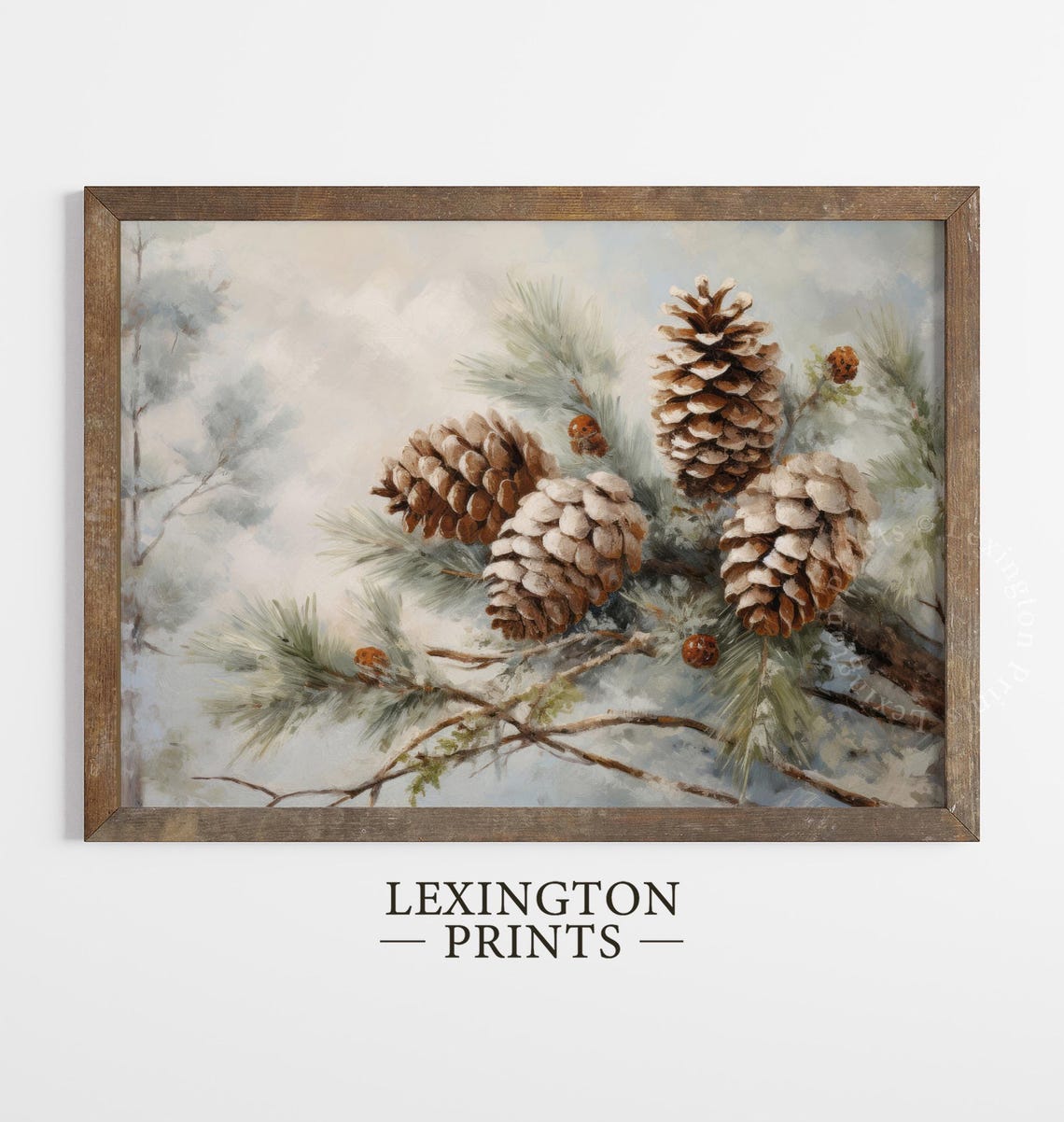 Snowy Pine Cones Frosted Evergreen Branch Winter Painting Poster - Image 5