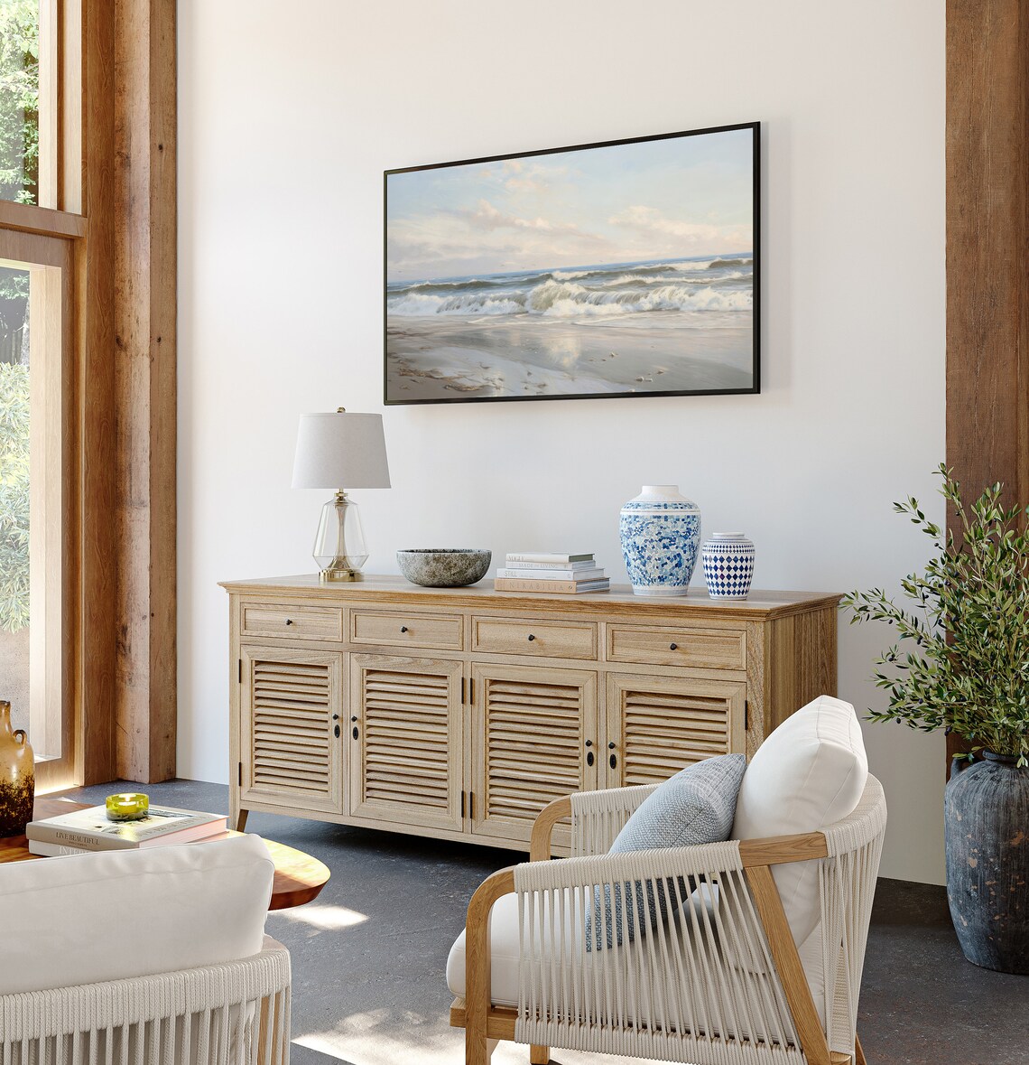 Ocean Waves Breaking on Sandy Shore Sunrise Frame TV Art Coastal Print - Image 3