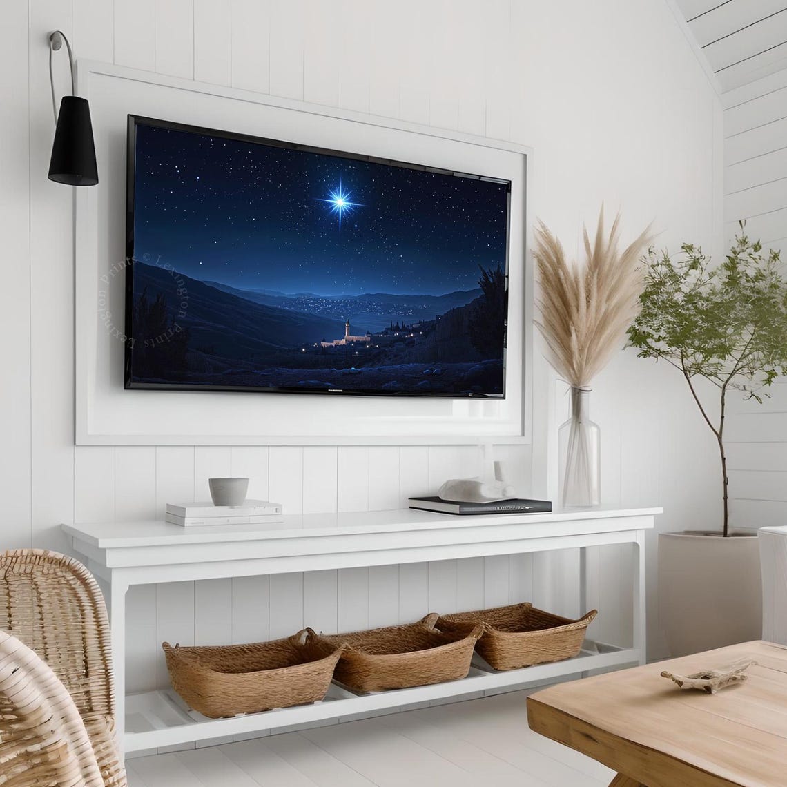 Star of Bethlehem over Night Hills Village Christian Frame TV Poster - Image 8
