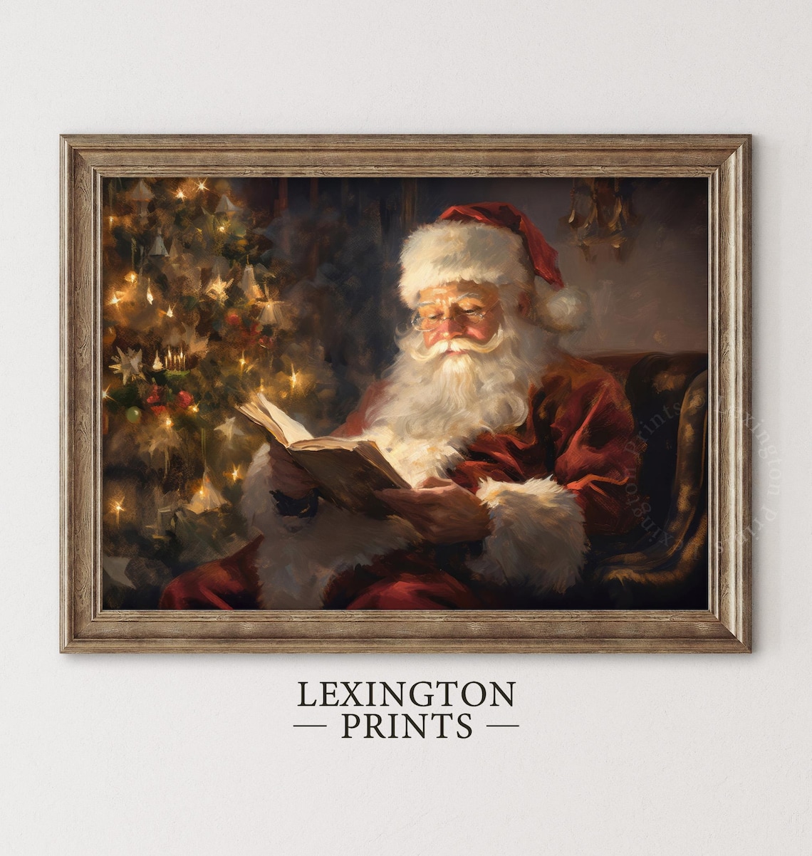 Vintage Christmas Wall Art Santa Reading Book Christmas Oil Painting Art Cottagecore Academia Art Christmas Decor Winter Print 288 - Image 5