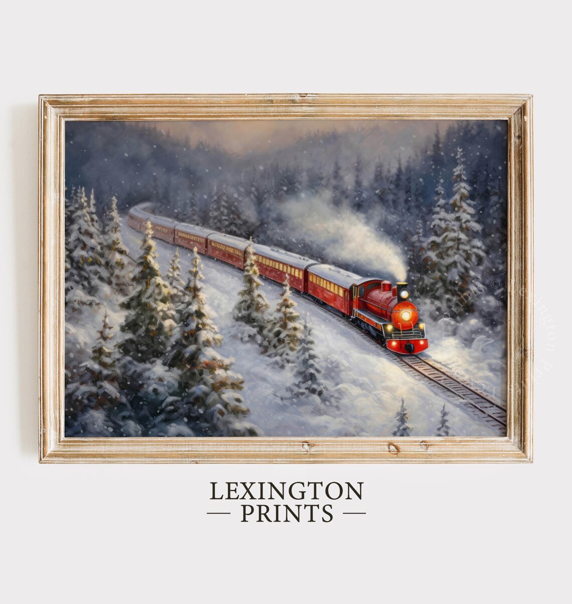 Christmas Train Snowy Forest Red Locomotive Vintage Holiday Poster - Image 5