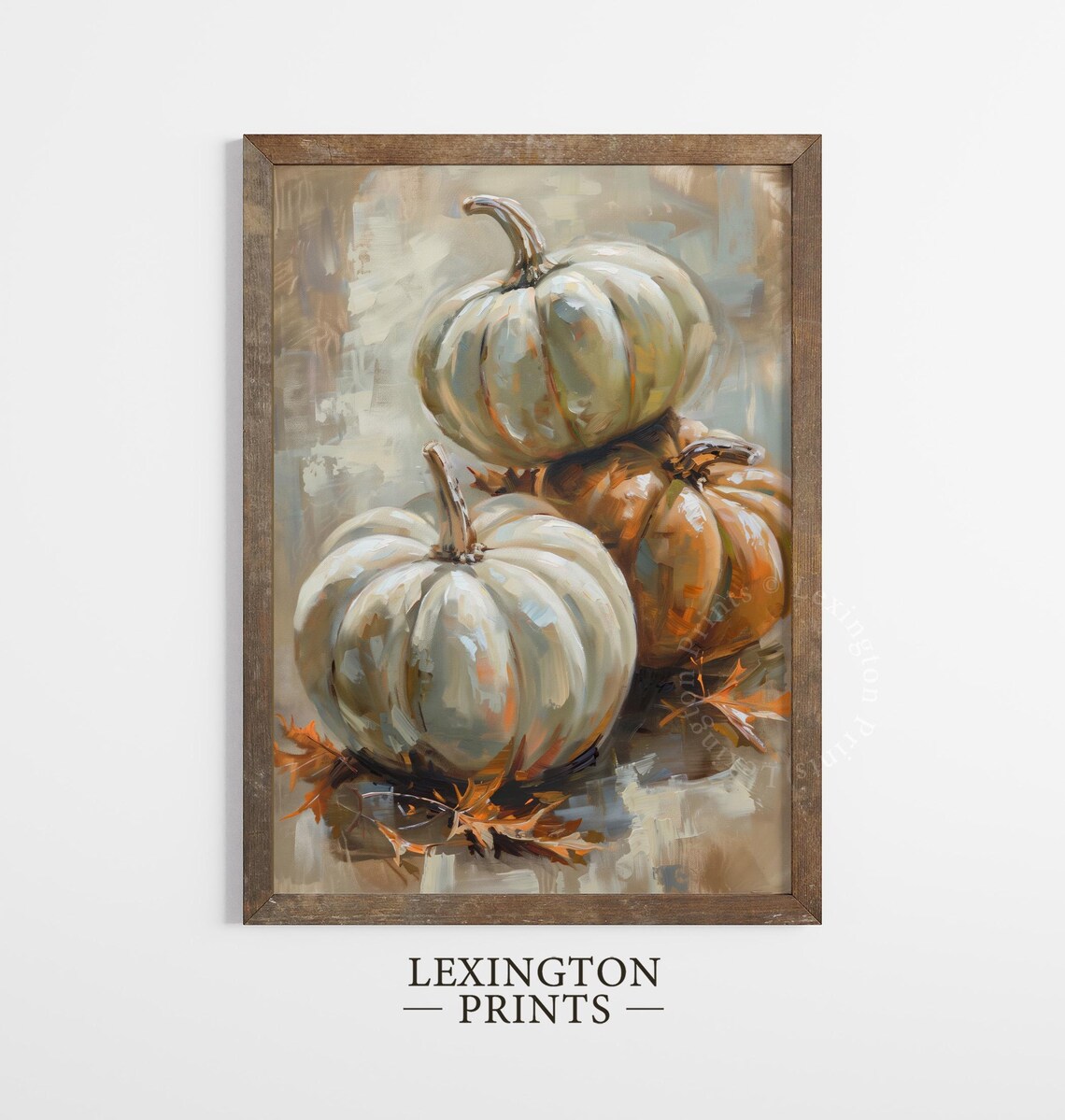 Stacked White and Orange Pumpkins Oil Painting Autumn Fall Poster - Image 3