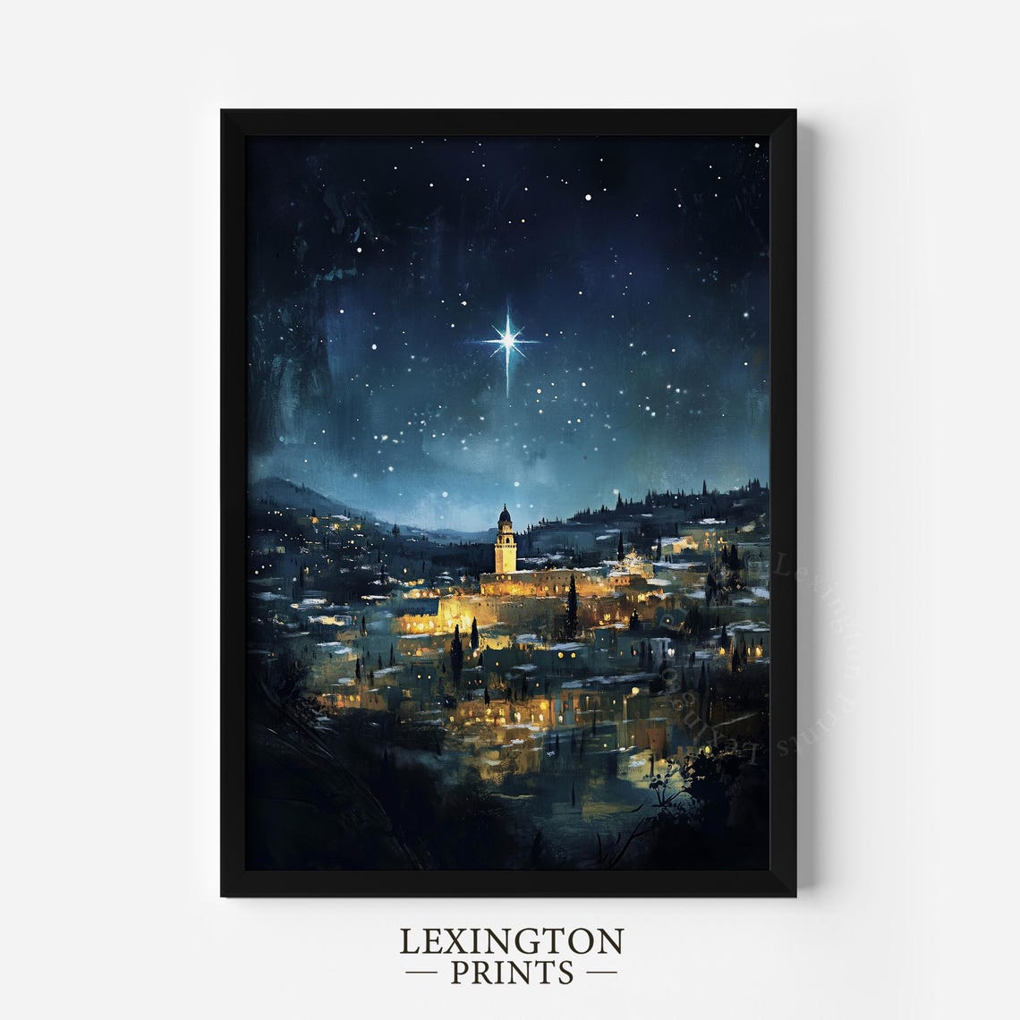Bethlehem Starry Night Nativity Town Christmas Painting Poster - Image 2
