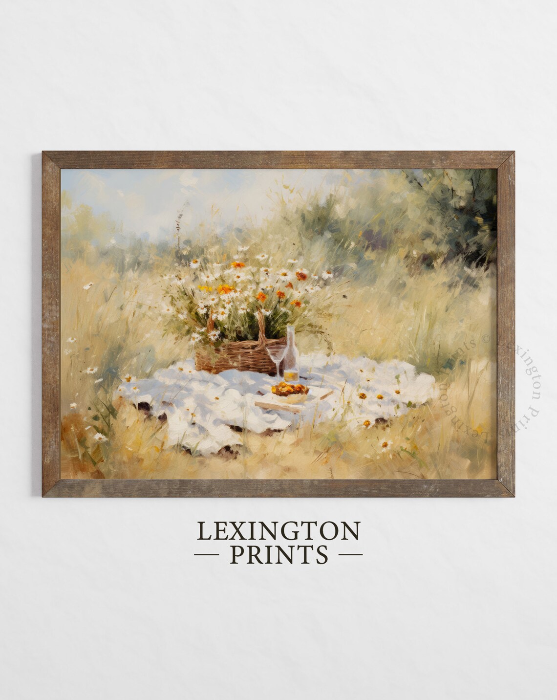 Wildflower Picnic Blanket Oil Painting Poster Sunlit Meadow Wall Decor - Image 5