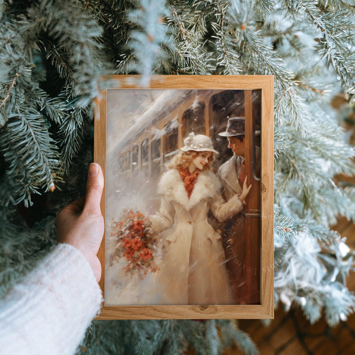 Vintage Christmas Wall Art Woman Christmas Oil Painting Christmas Decor Vintage 1950s Winter Print Town City Art Holiday Winter Art Love 306 - Image 8