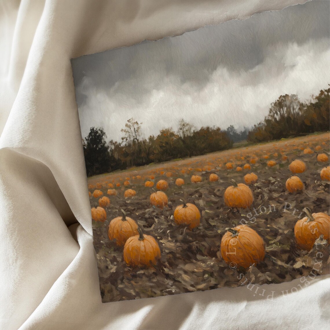 Pumpkin Field Under Stormy Autumn Sky Oil Painting Harvest Poster - Image 7