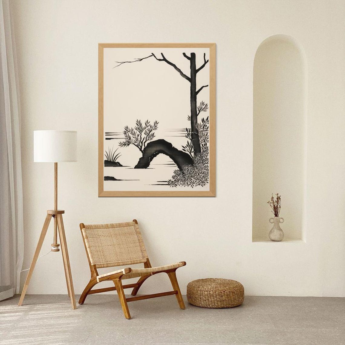 Japandi Minimalist Japanese Ink Landscape Art Print - Image 2