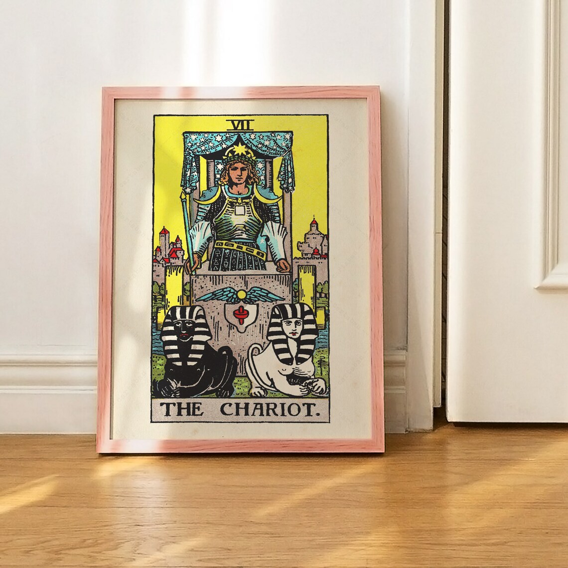 The Chariot VII Rider Waite Smith Vintage 1909 Tarot Card Art Print - Image 4