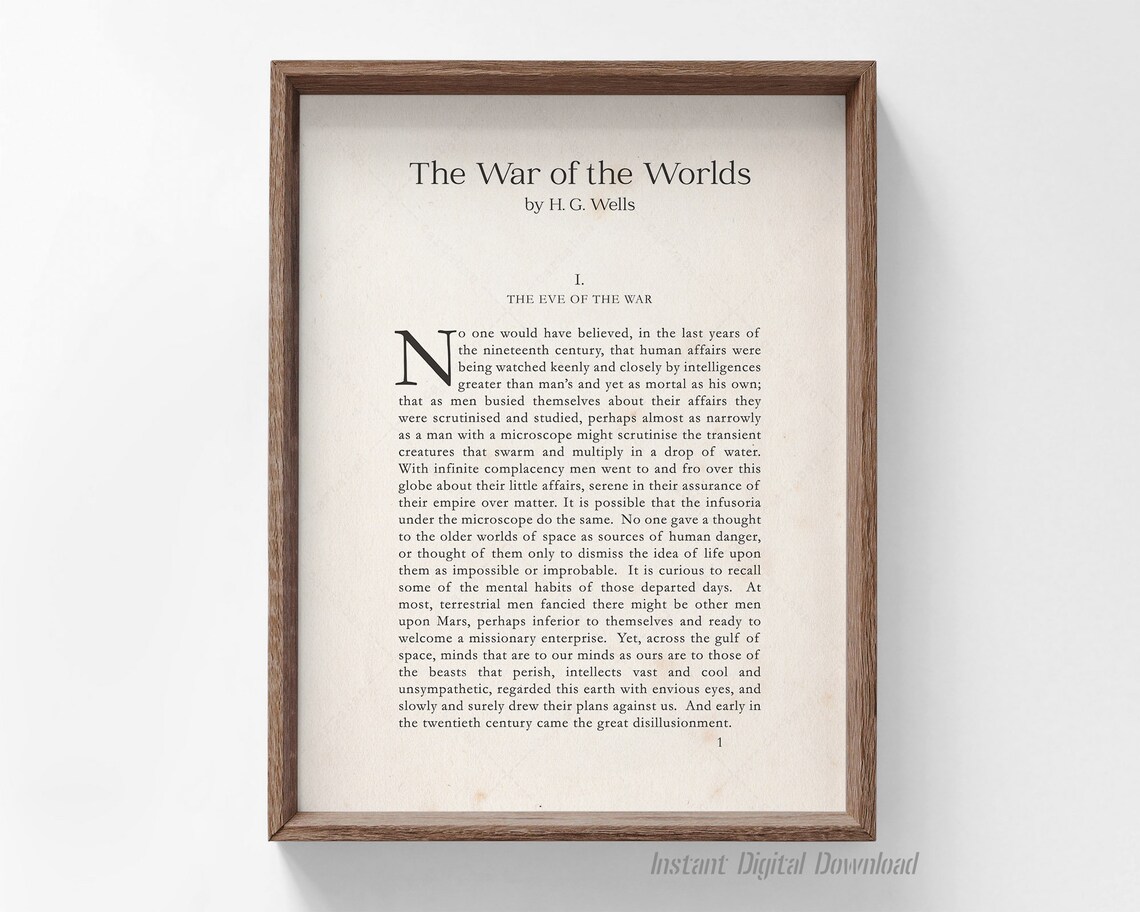 HG Wells The War Of The Worlds Chapter One First Page Wall Art Poster