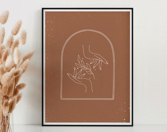 Hand Line Art Botanical Print, Boho Minimal Poster