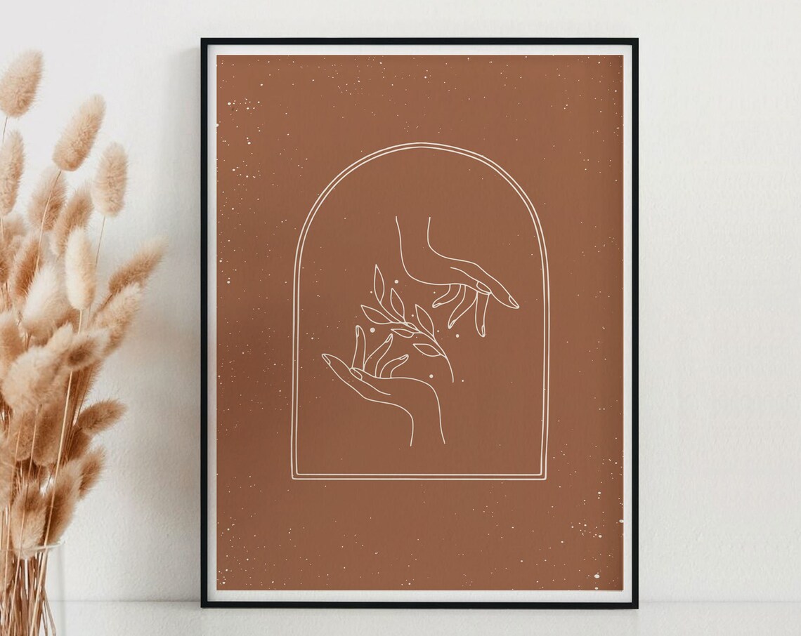 Hand Line Art Botanical Print, Boho Minimal Poster