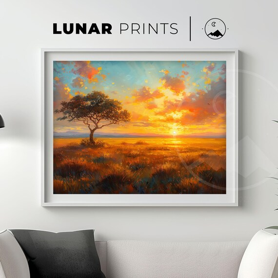 Savannah Sunset Vintage Landscape Art Print