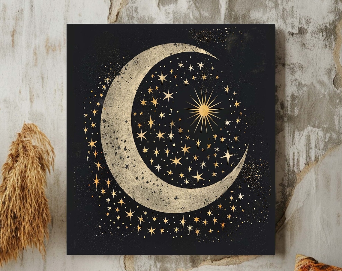 Celestial Stars And Moon, Night Sky Art Print - Image 2