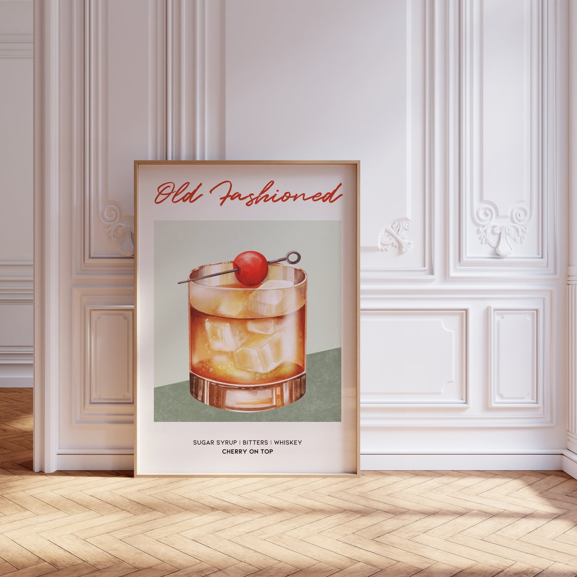 Old Fashioned Cocktail Recipe Retro Bar Decor Classic Whiskey Print - Image 2
