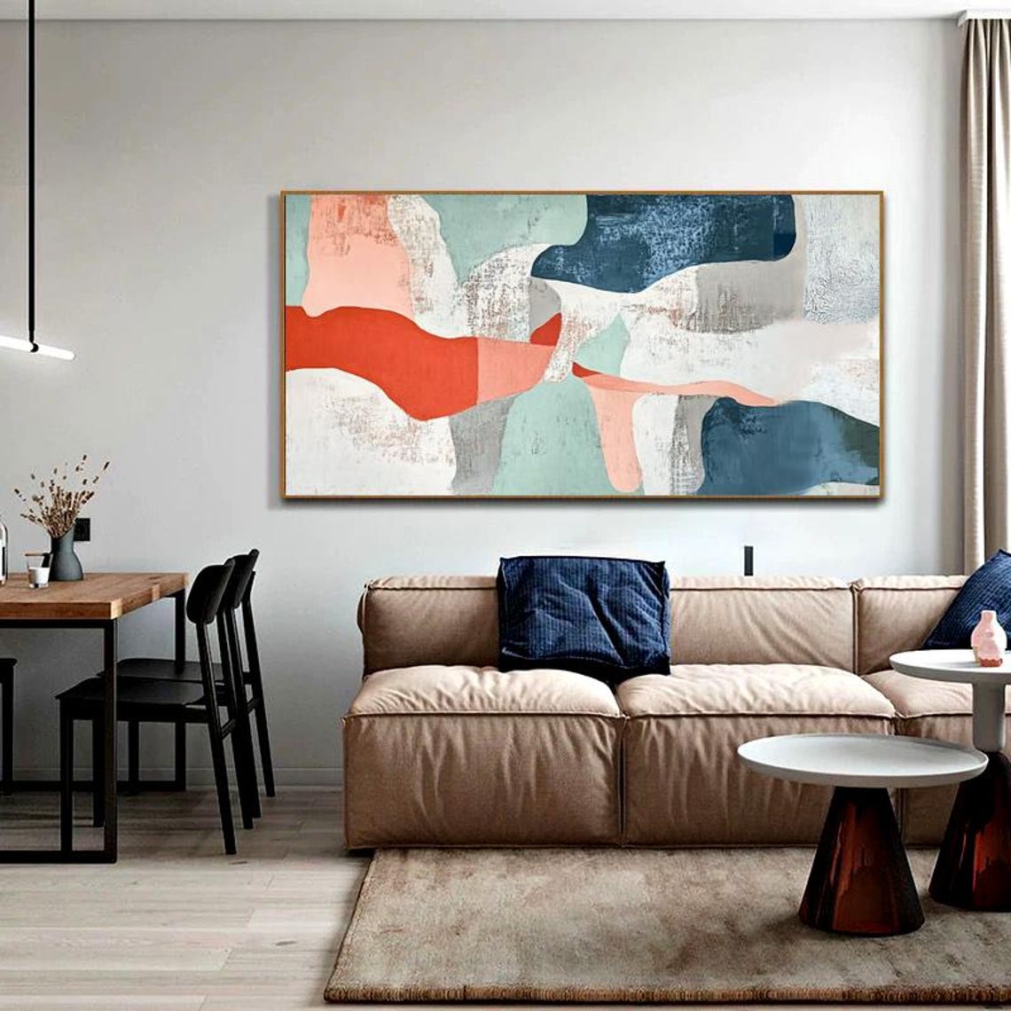 Terracotta Coral and Teal Organic Shapes Modern Abstract Poster - Image 2