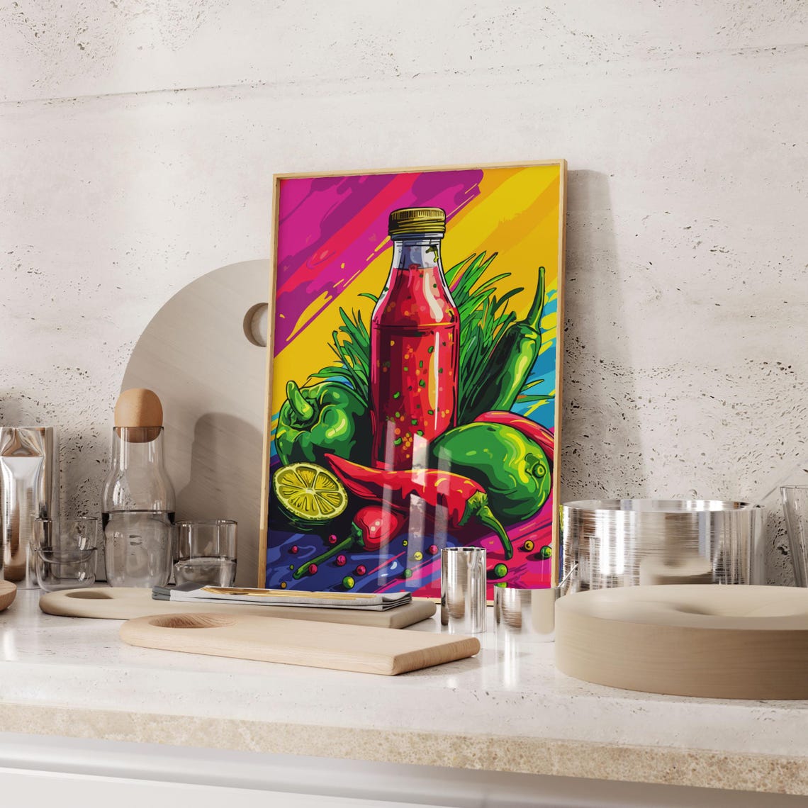 Hot Chili Sauce Bottle Bold Pop Art Kitchen Food Wall Poster
