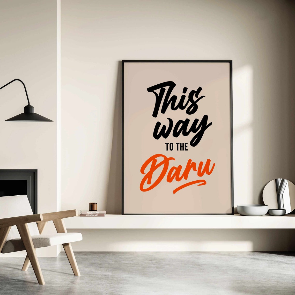This Way to the Daru Funny Bar Sign Poster Retro Script Decor