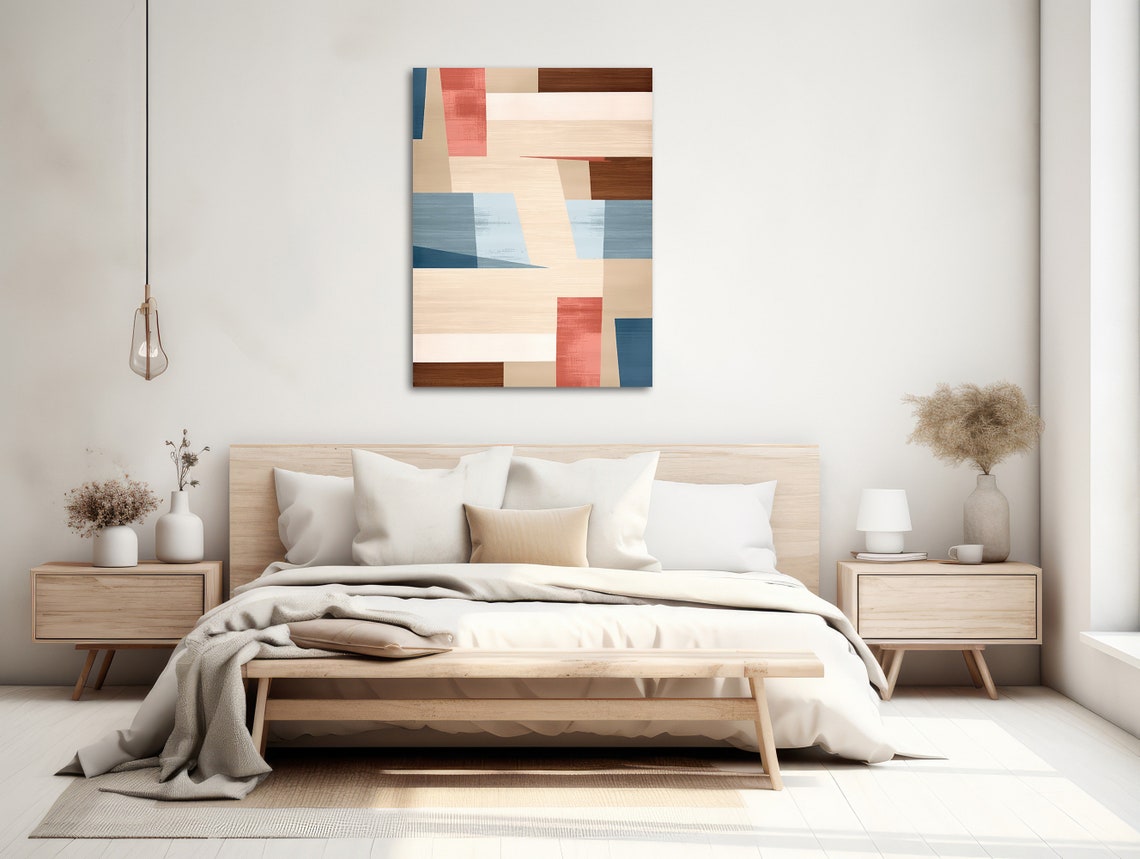 Large Geometric Wall Art Framed Print Modern Abstract Painting Extra Large Geometric Artwork Beige Blue Rewind - Image 2