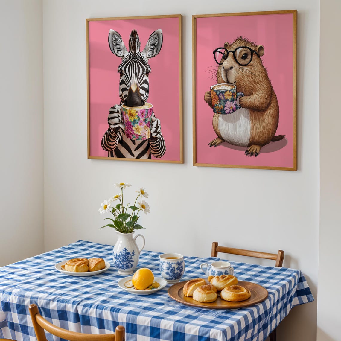 Capybara Drinking Coffee Wall Art Coffee Lover Print Capybara Gift Funny Capybara Poster Dining Room Kitchen Wall Decor Trendy Print - Image 2