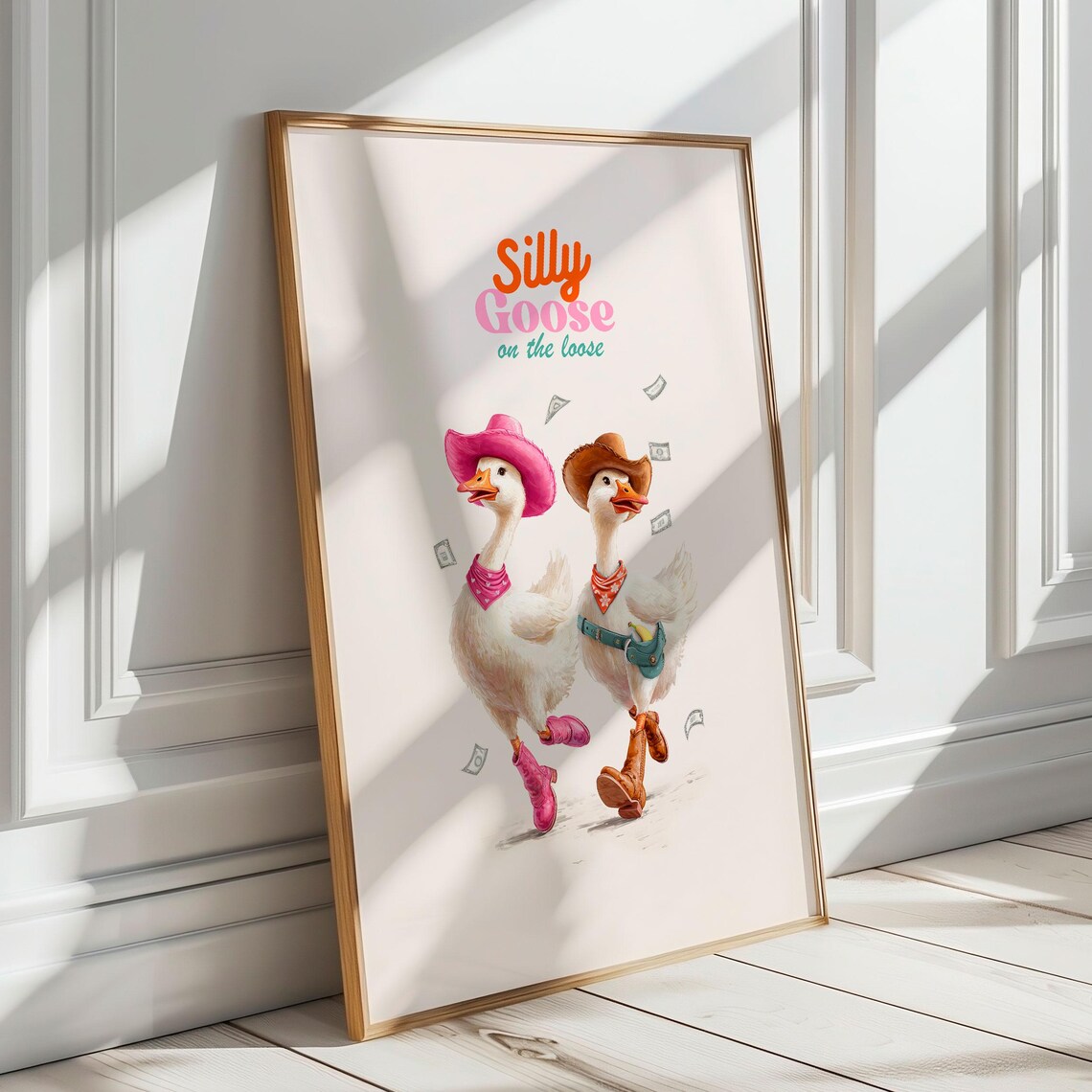 Silly Goose on the Loose Cowboy Duo Dancing Retro Western Poster - Image 5
