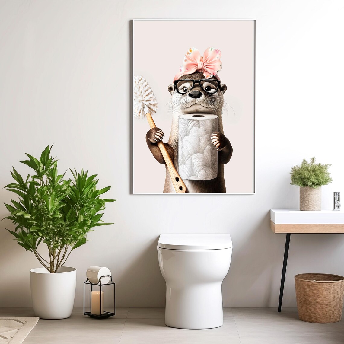 Otter With Toilet Brush and Toilet Paper Cute Bathroom Poster - Image 5