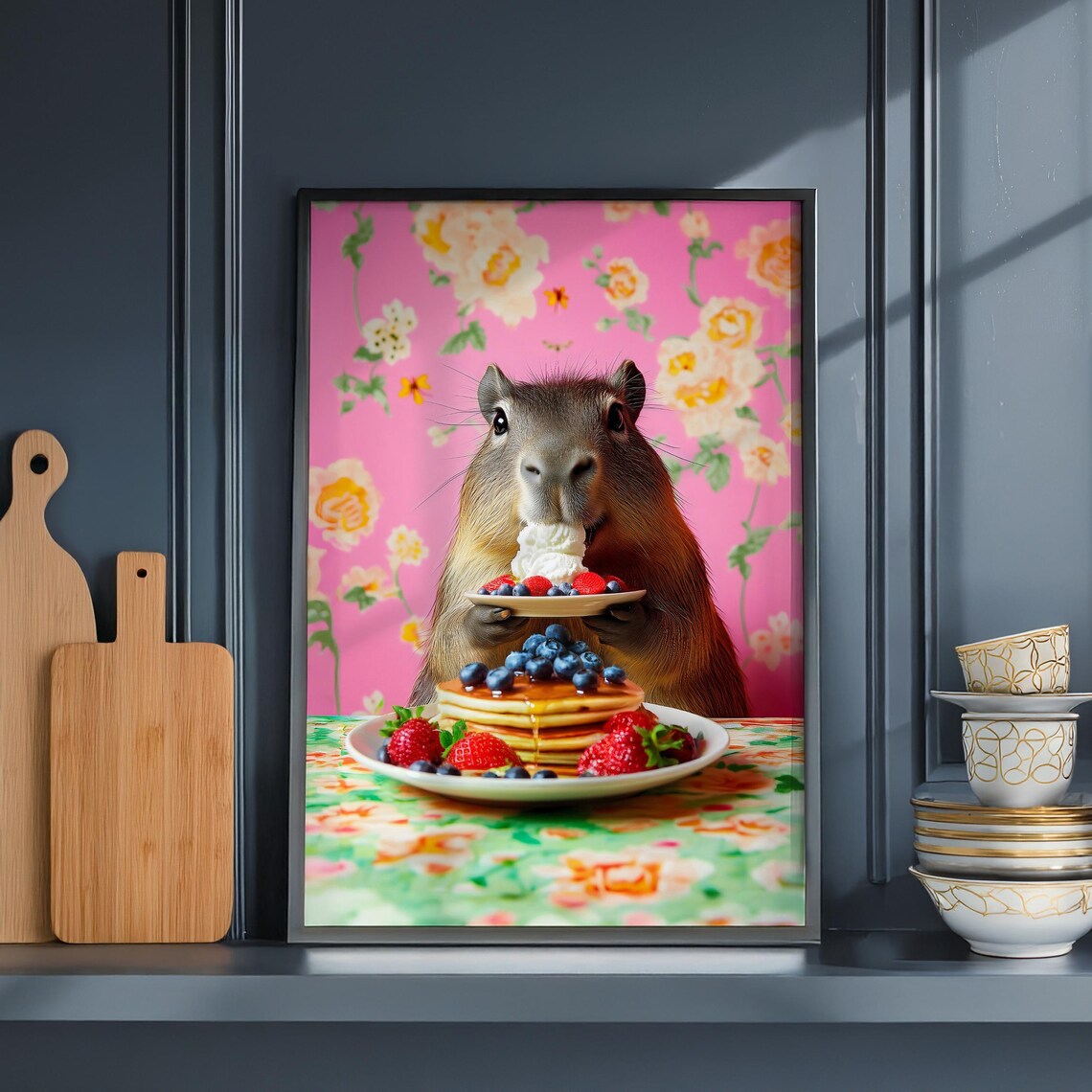 Cute Capybara Eating Pancakes Kitchen Wall Decor Maximalist Print Dopamine Wall Art Funny Kitchen Decor Humorous Housewarming Gift - Image 5