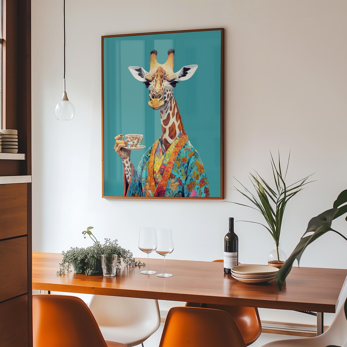 Elegant Giraffe in a Colorful Kimono Holding a Floral Teacup Poster - Image 4
