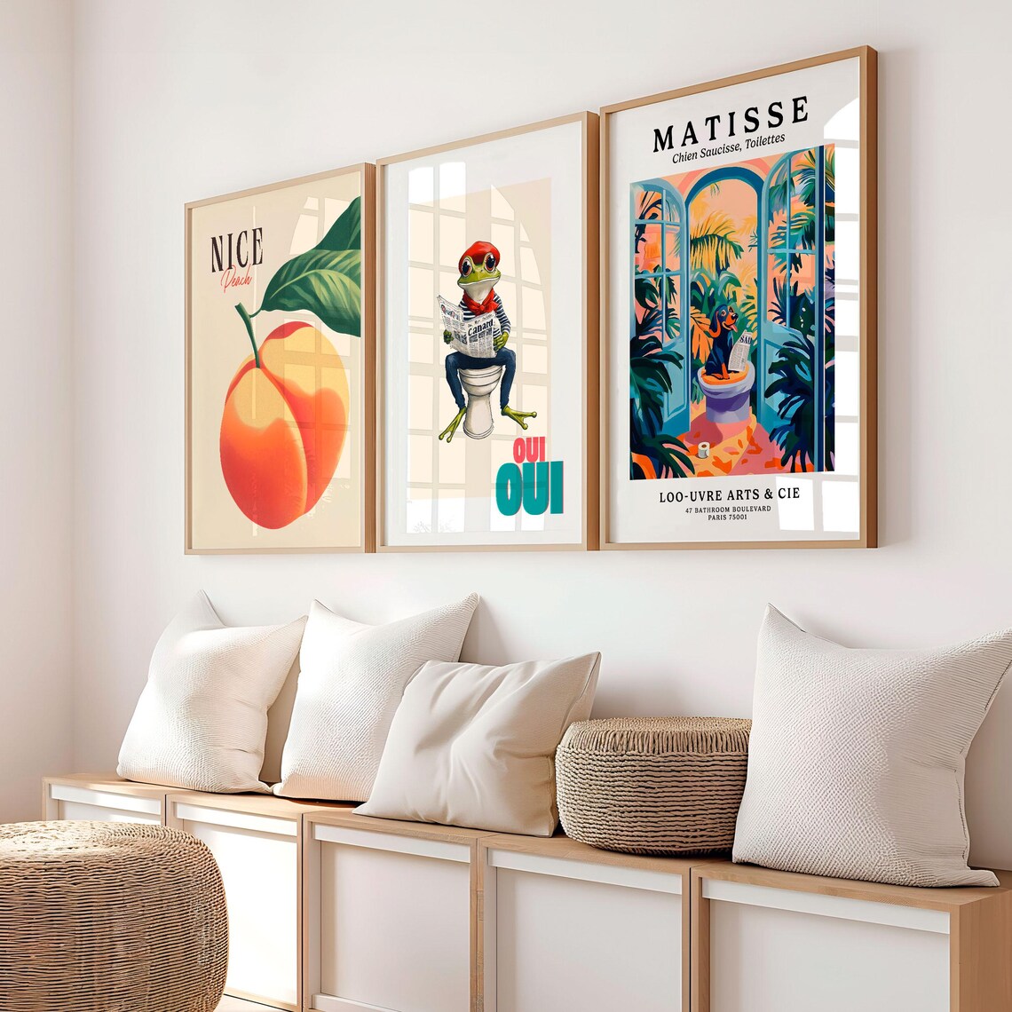 Oui Oui French Frog in a Red Beret on a Toilet Reading a Poster - Image 5