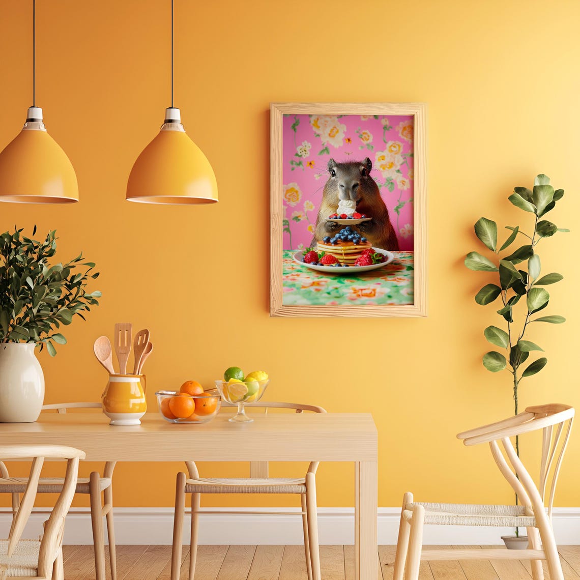Capybara Holding Berry Pancakes With Cream Floral Kitchen Poster - Image 3