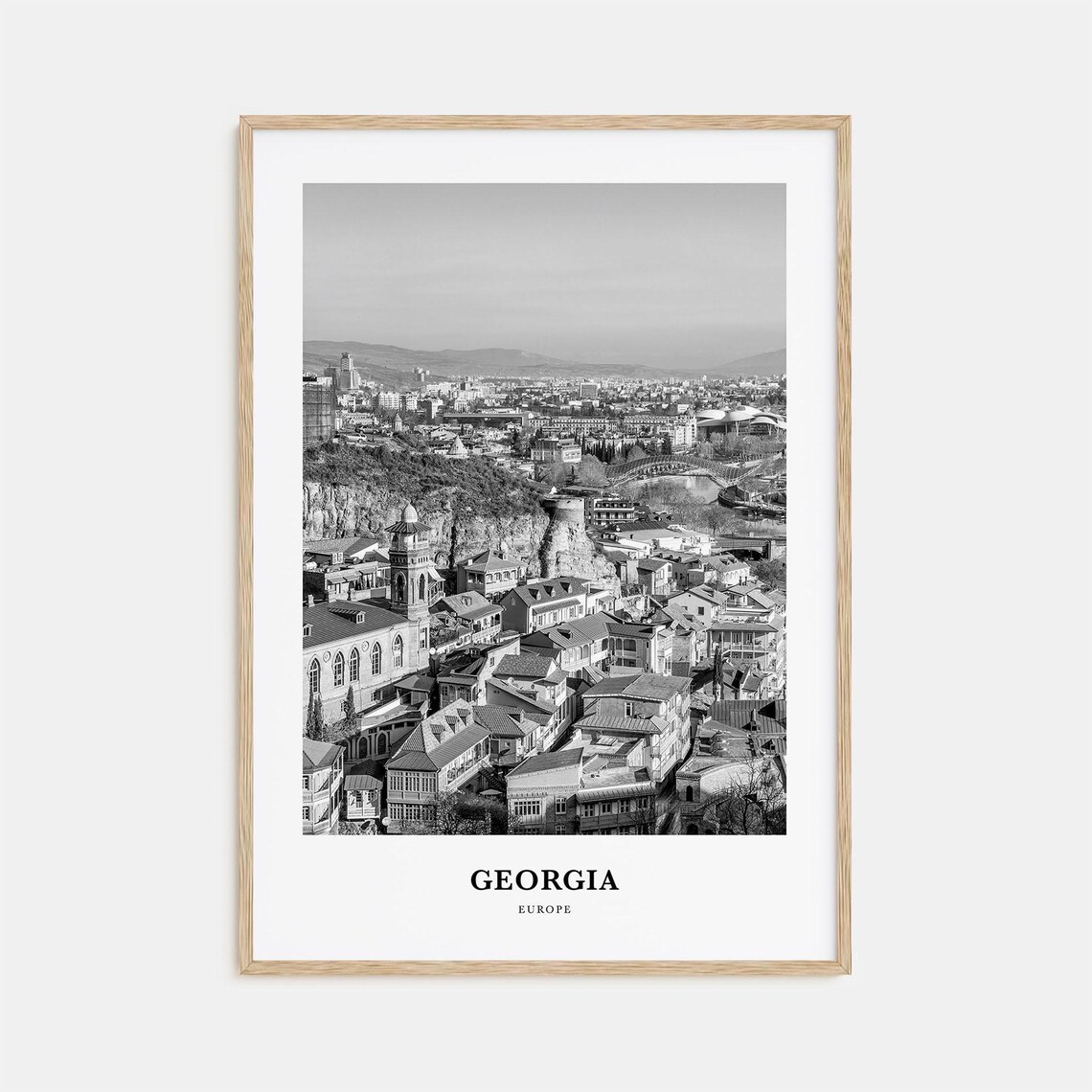 Tbilisi Georgia Old Town Rooftops River Black and White Photo Poster