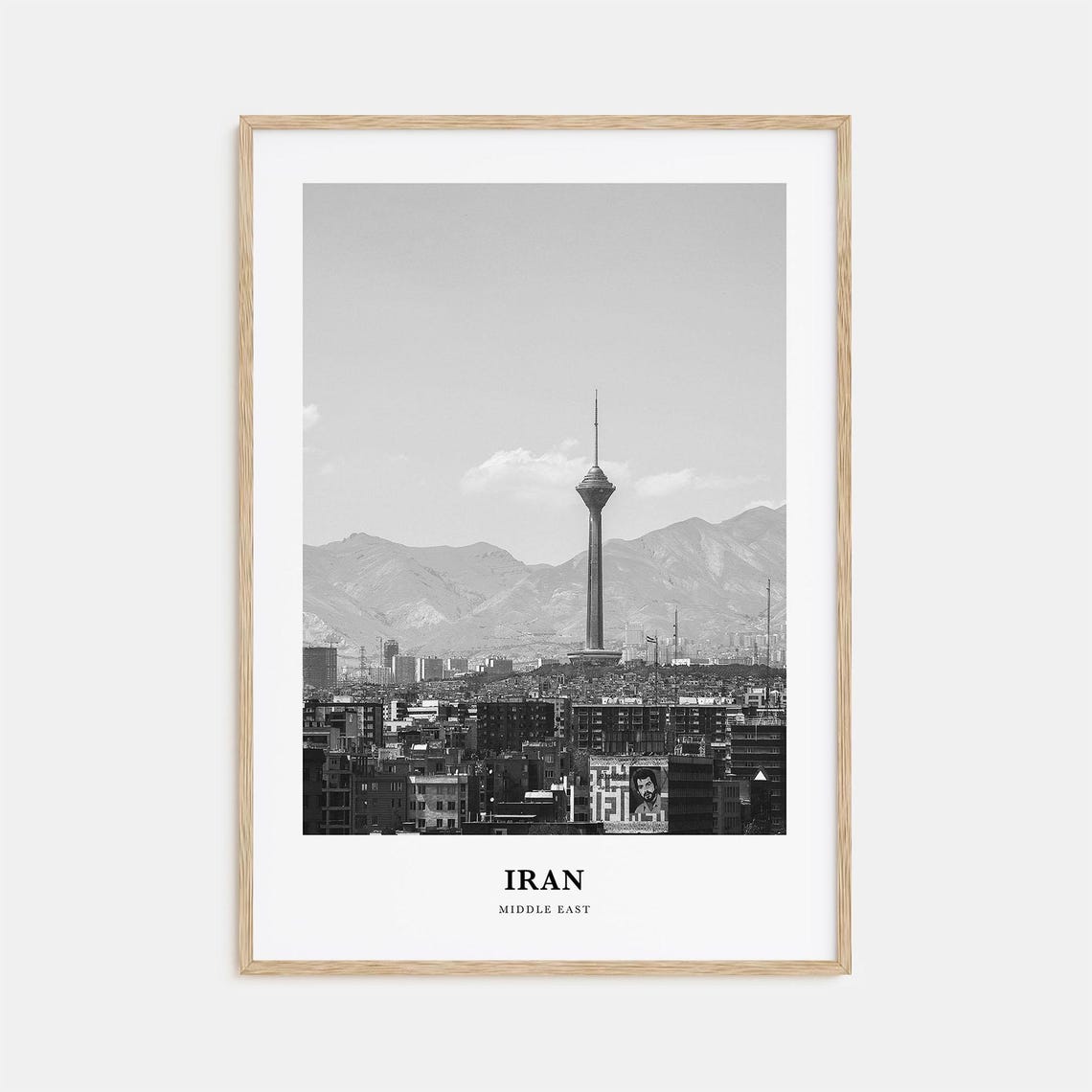 Iran Tehran Milad Tower Cityscape Black and White Photo Print