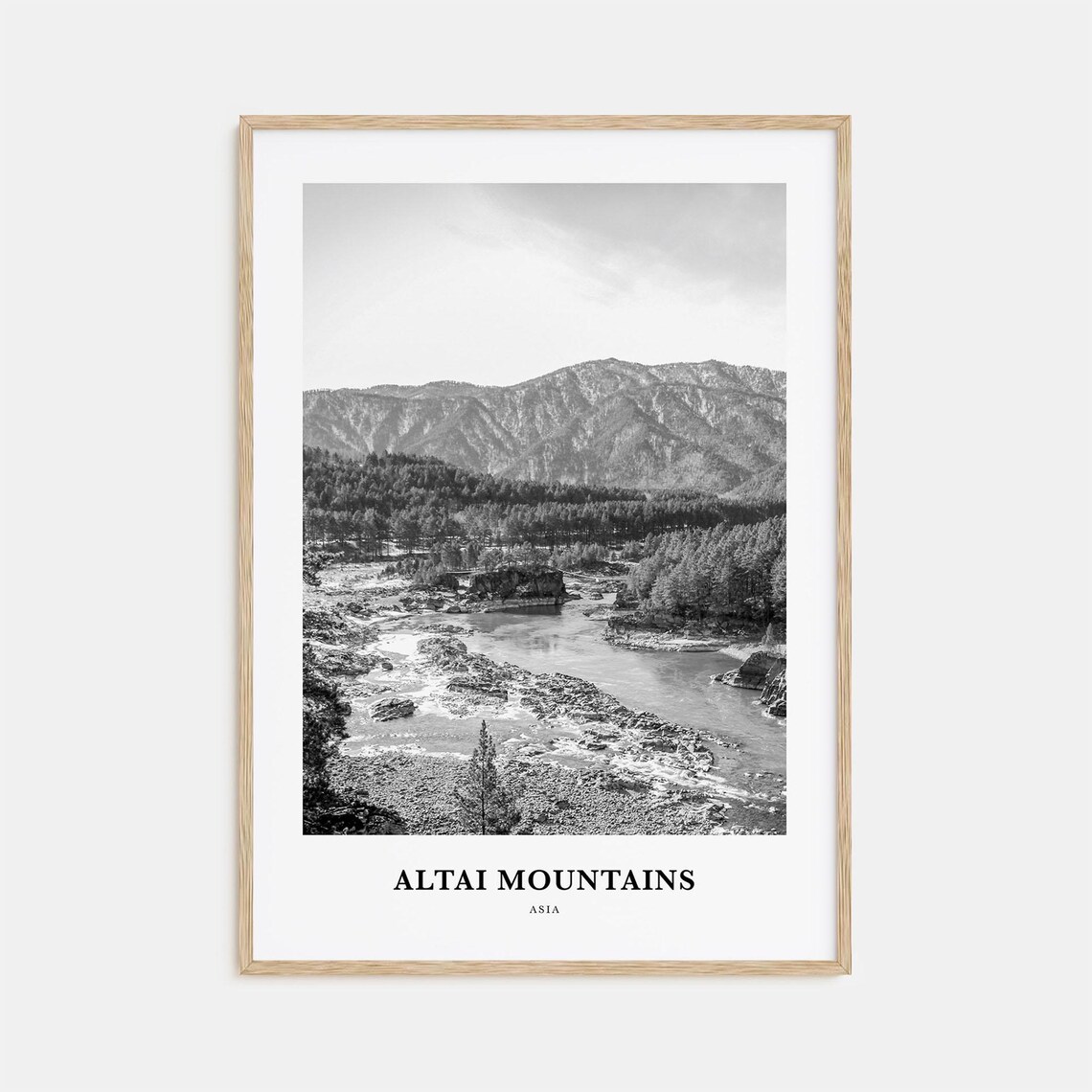 Altai Mountains Rocky River Valley Black and White Asia Poster