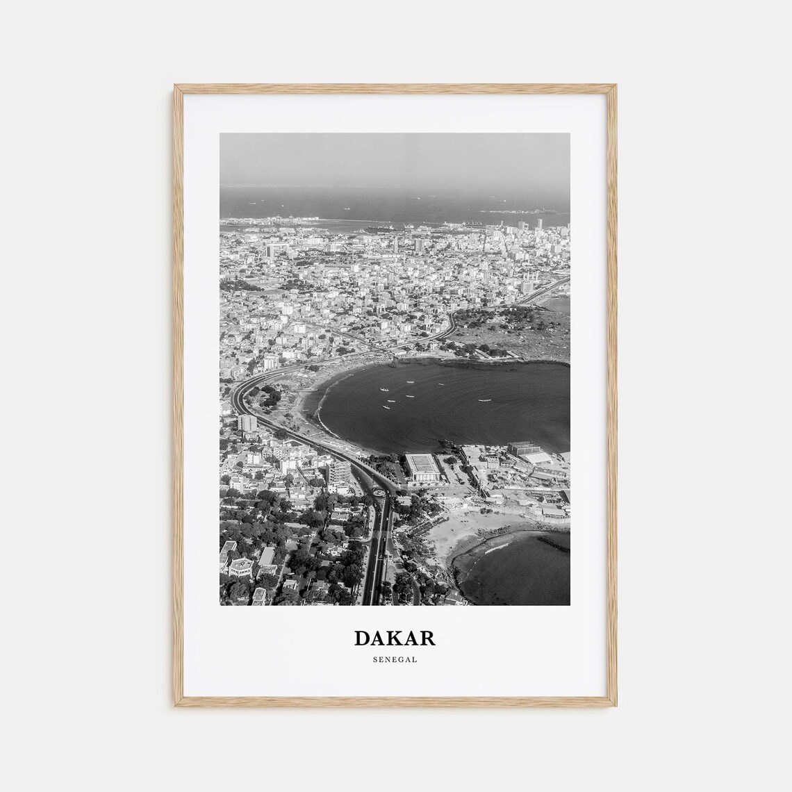 Dakar Senegal Black and White Aerial Bay Cityscape Travel Poster
