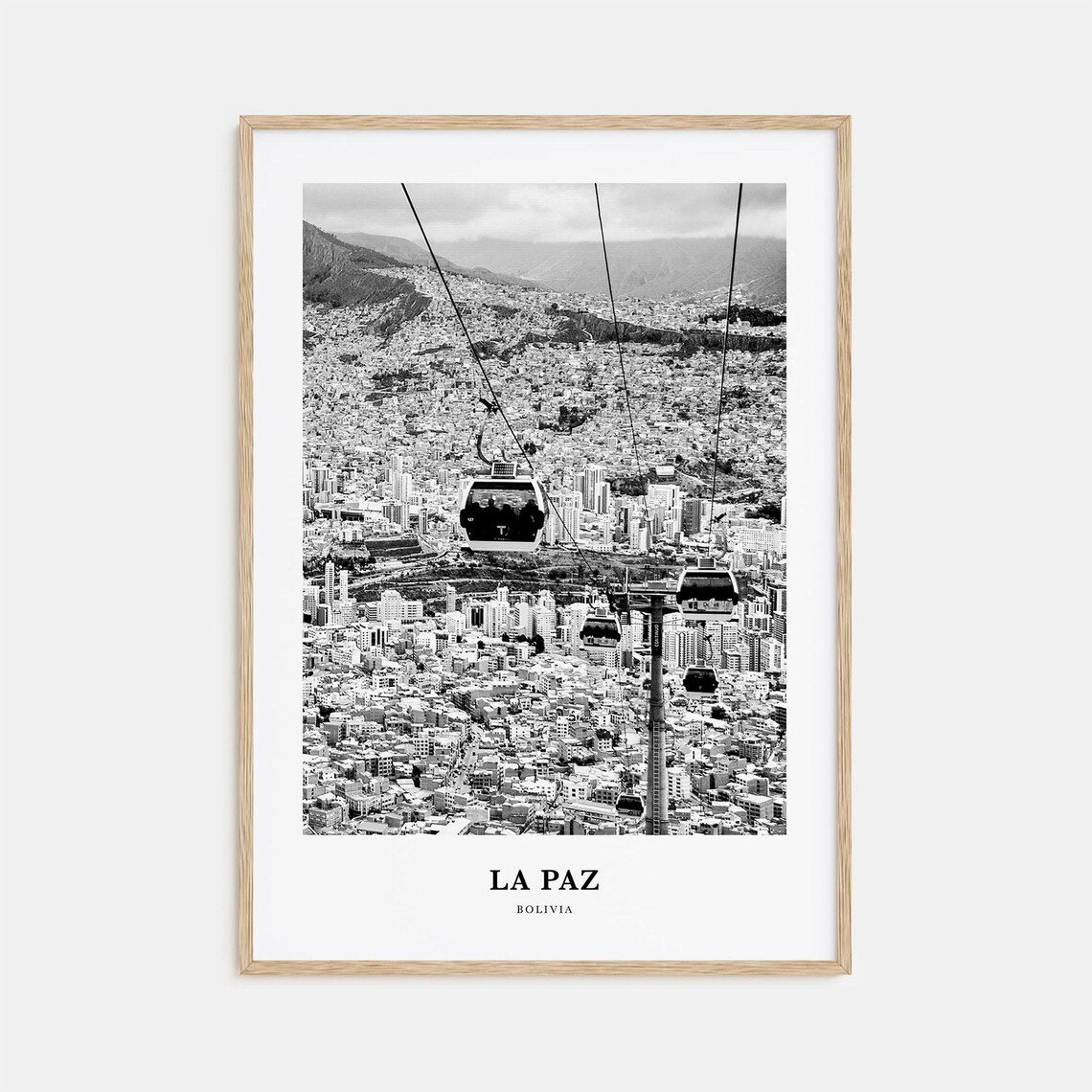 La Paz Cable Cars Black And White Bolivia Cityscape Gondola Poster