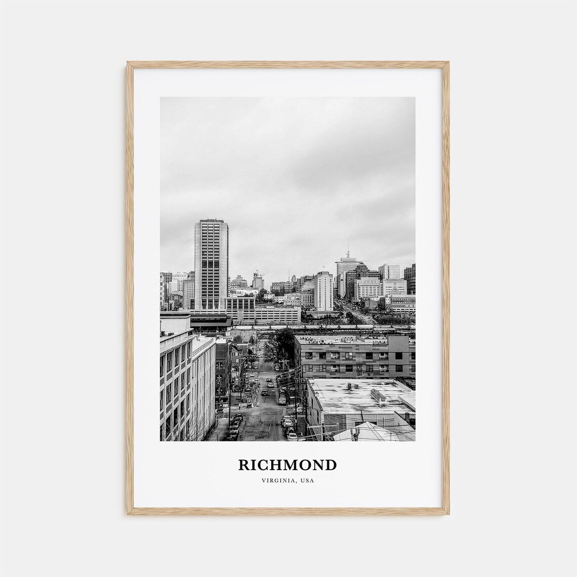 Richmond Virginia Downtown Skyline Street Black White Photo Poster