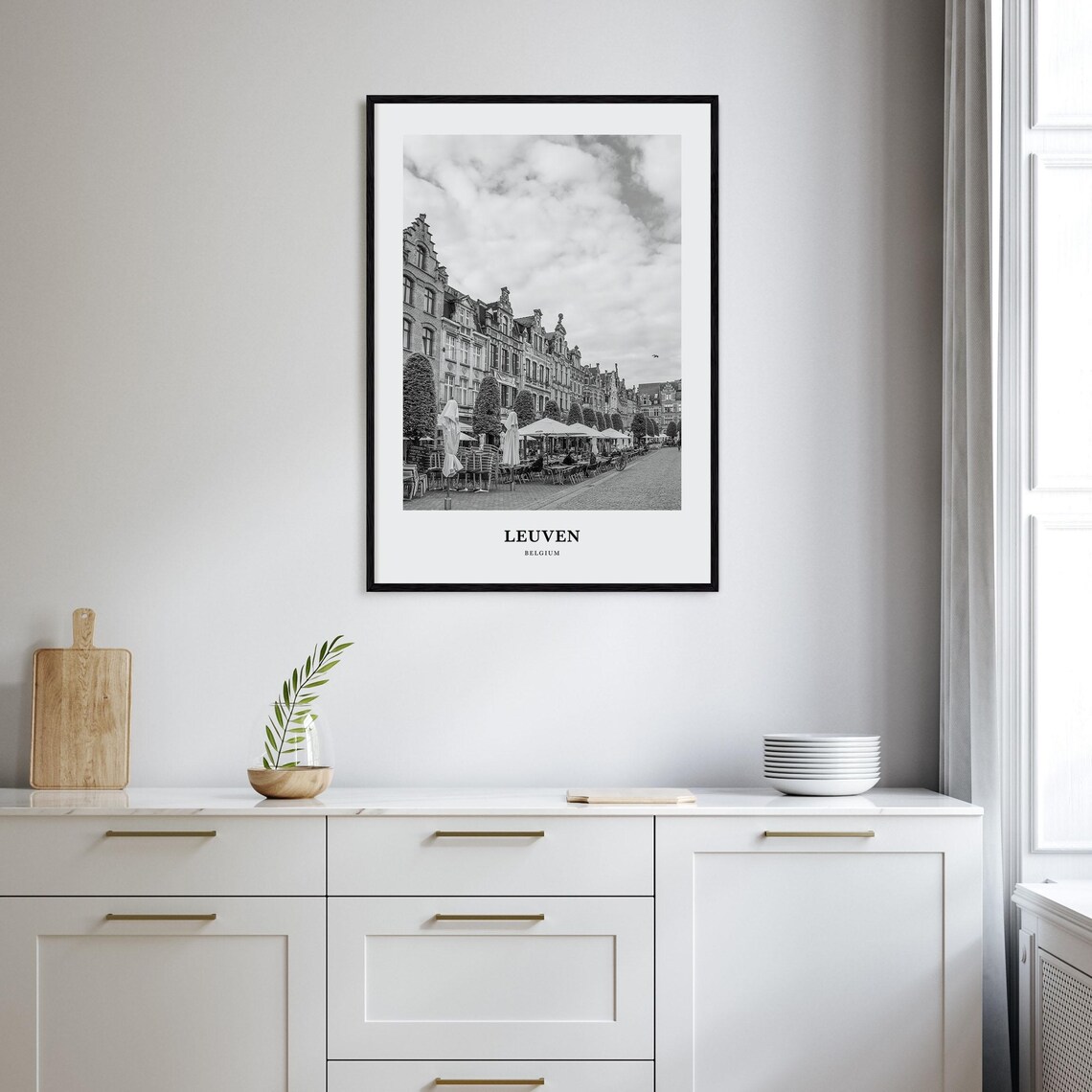 Leuven Belgium Historic Cobblestone Square Black White Travel Poster - Image 2