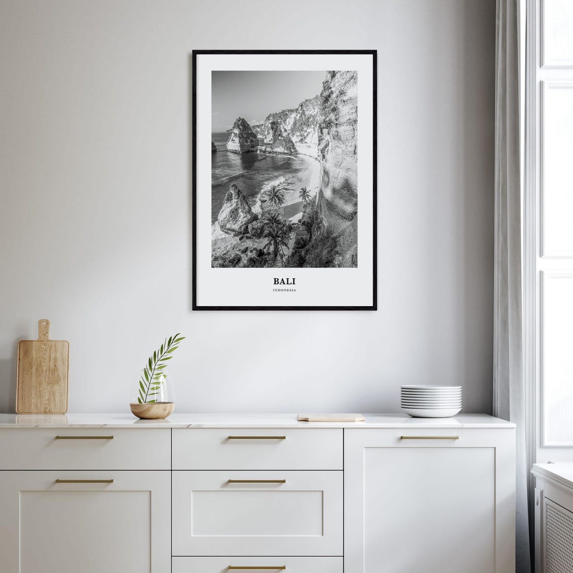 Bali Indonesia Dramatic Cliff Coast Beach Black and White Poster - Image 2