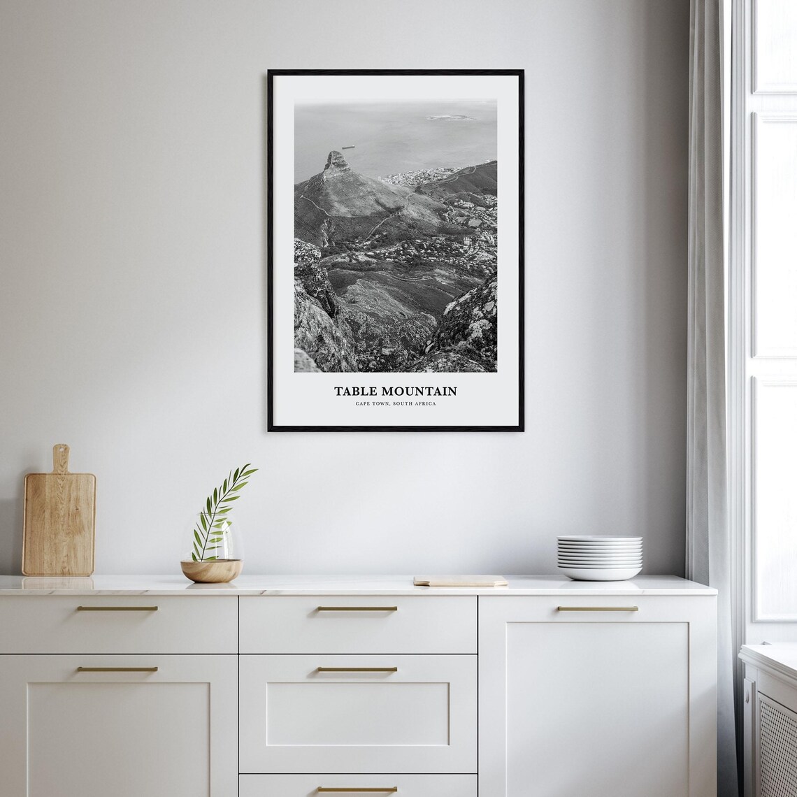 Table Mountain Cape Town Aerial Black And White Nature Poster - Image 2