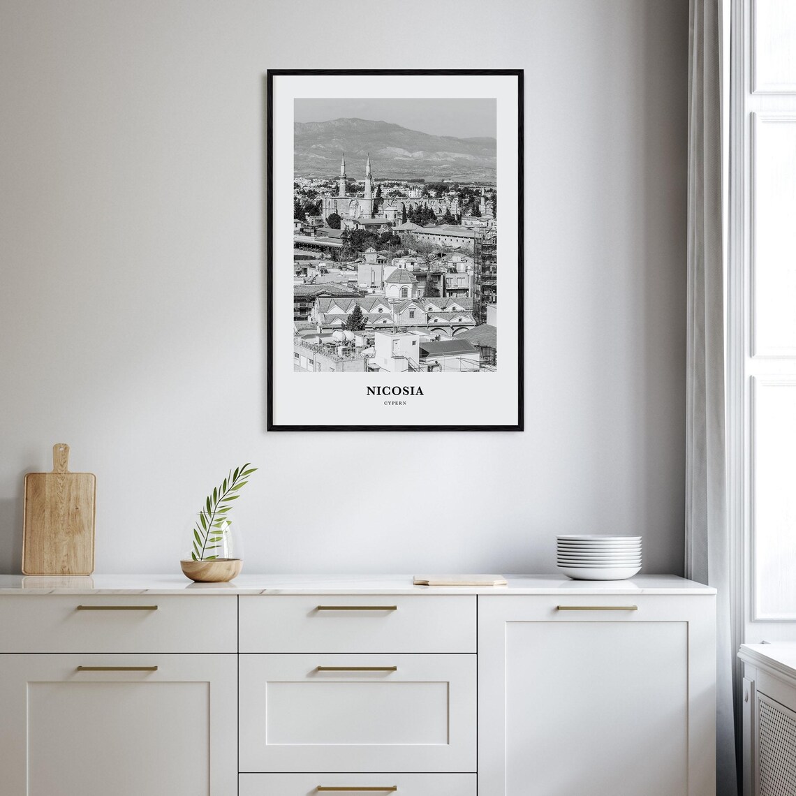 Nicosia Cyprus Black and White Old Town Skyline Photo Poster - Image 2