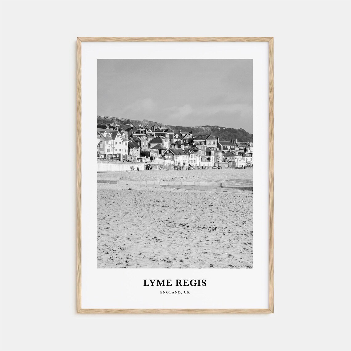 Lyme Regis England Seafront Beach Houses Black and White Travel Poster