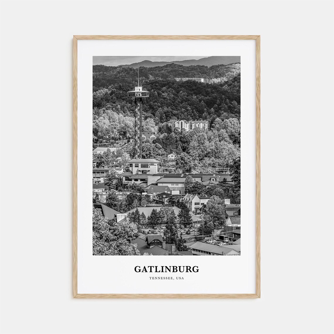 Gatlinburg Tennessee Black and White Space Needle Hills Poster
