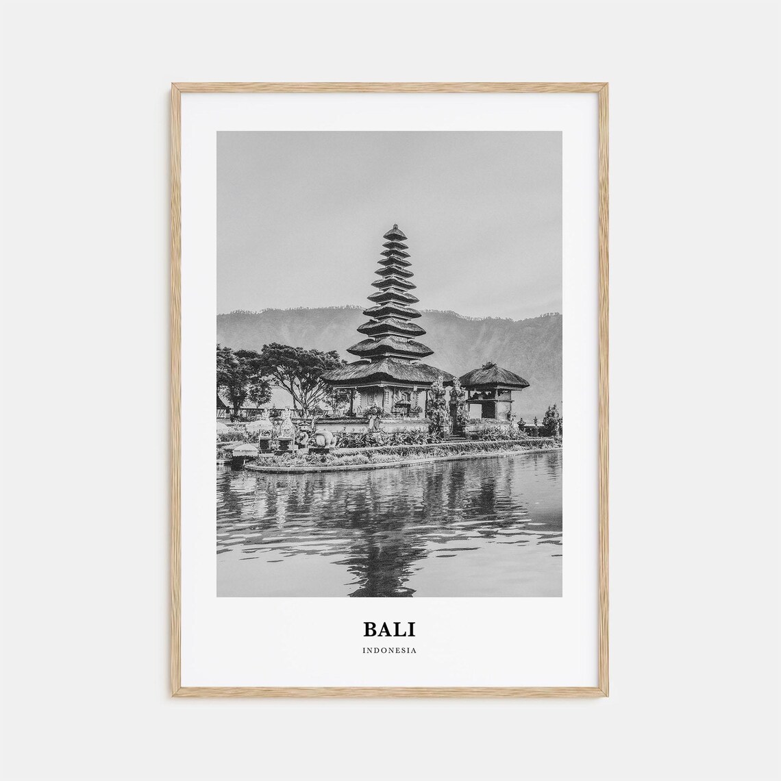 Bali Indonesia Ulun Danu Beratan Temple On The Lake Black White Poster