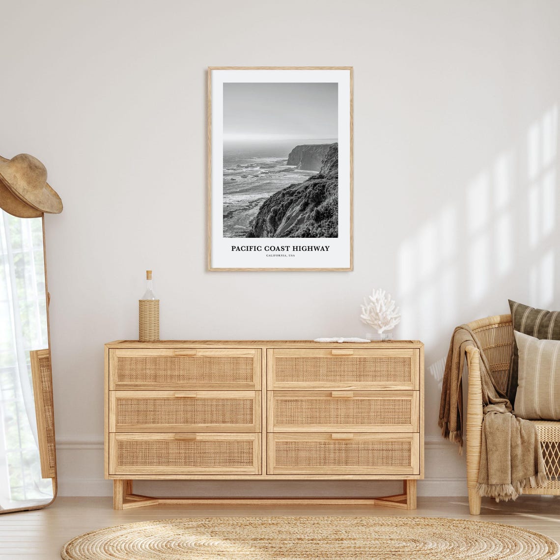 Pacific Coast Highway Big Sur Cliffs Black and White Road Poster - Image 3
