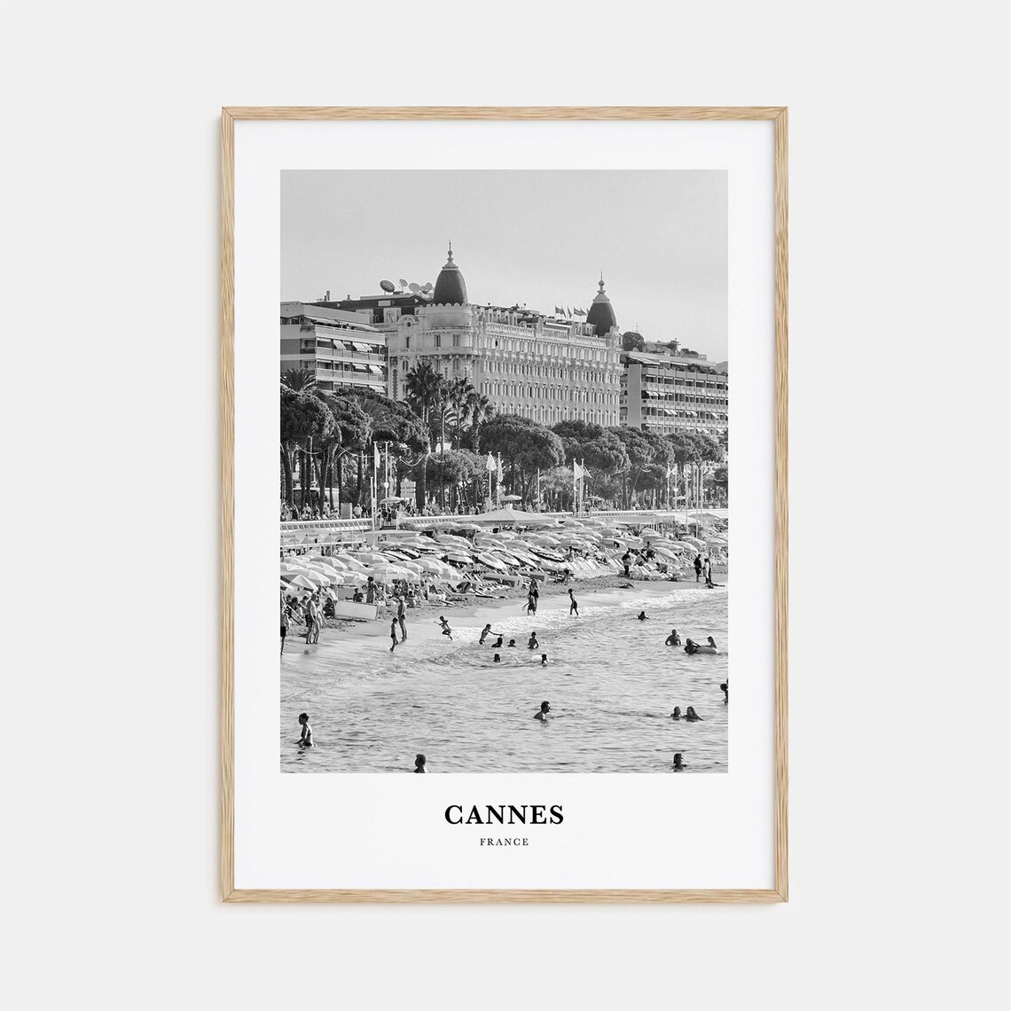 Cannes France Beachfront Grand Hotel Riviera Black White Travel Poster